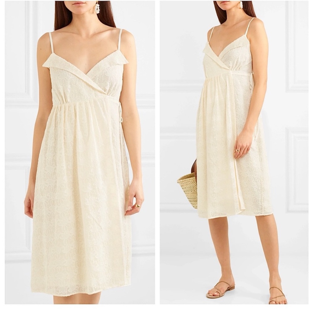 New Madewell Embroidered Pleated Wrap Dress